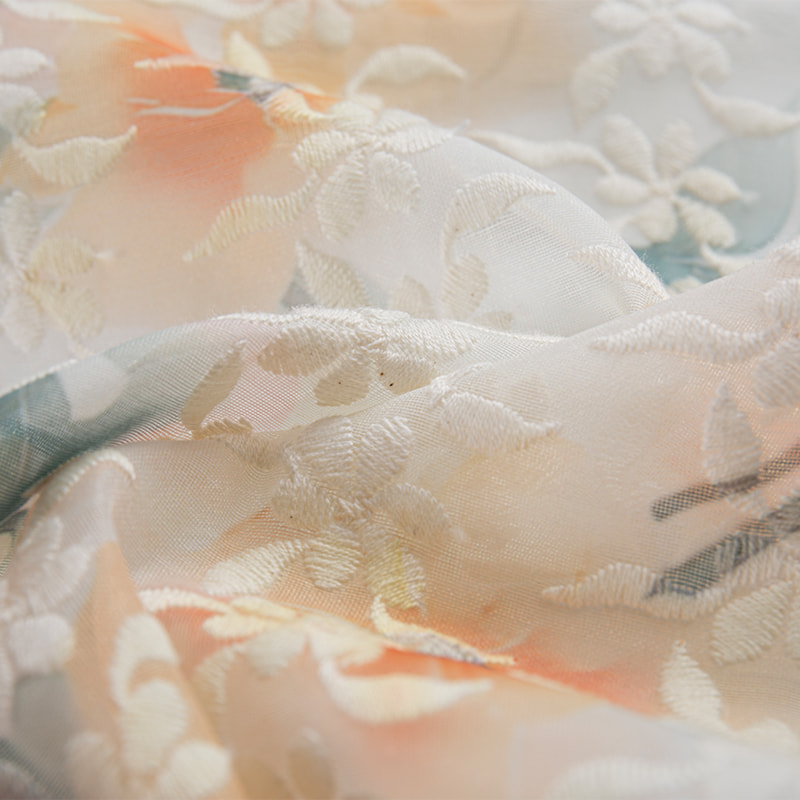 Tela de bordado de poliéster transpirable, rápida, de alto color y con estampado floral en 3D
